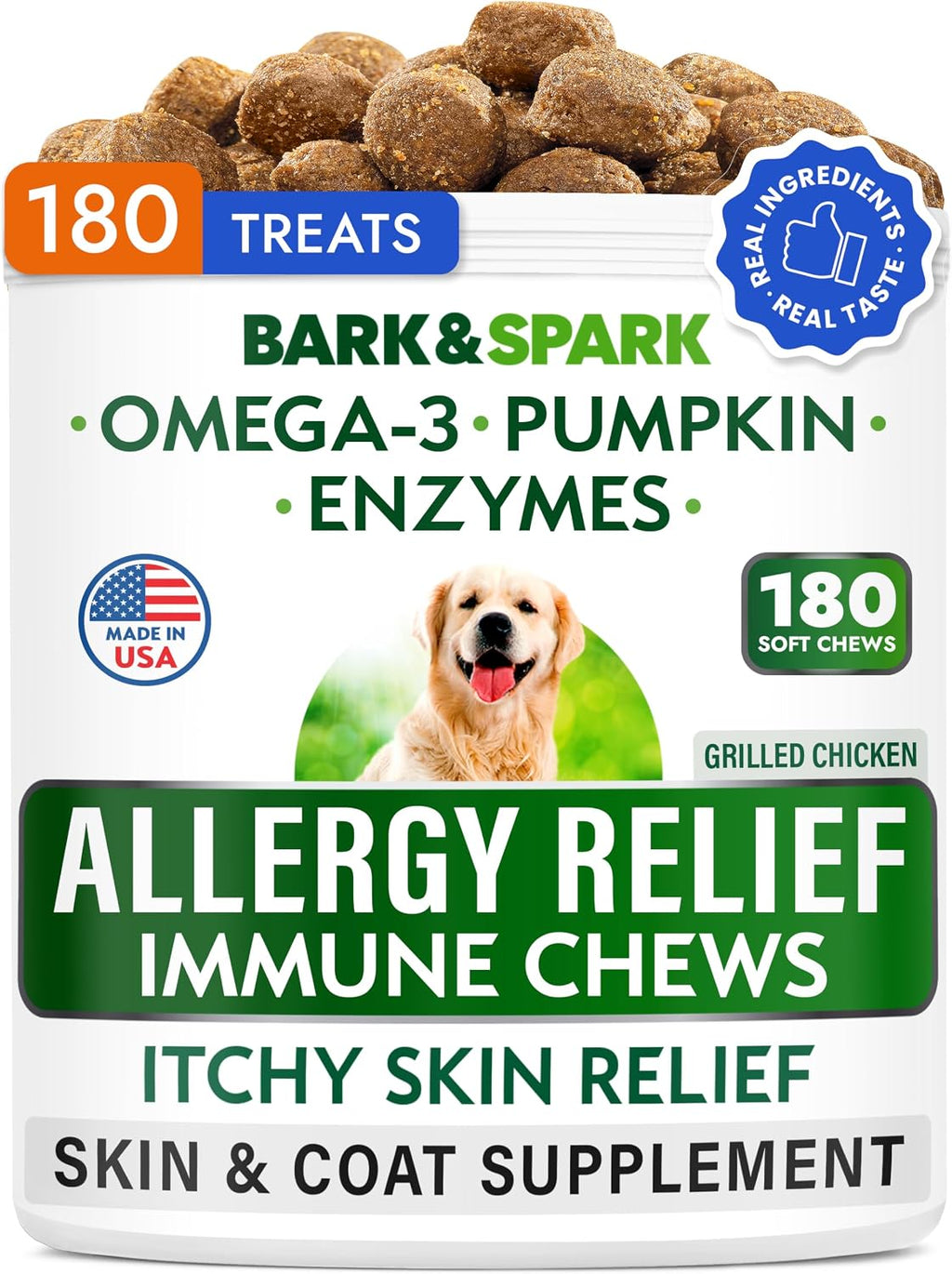 BARK&SPARK Dog Allergy Relief Chews - Skin Health, Anti-Itch Supplement