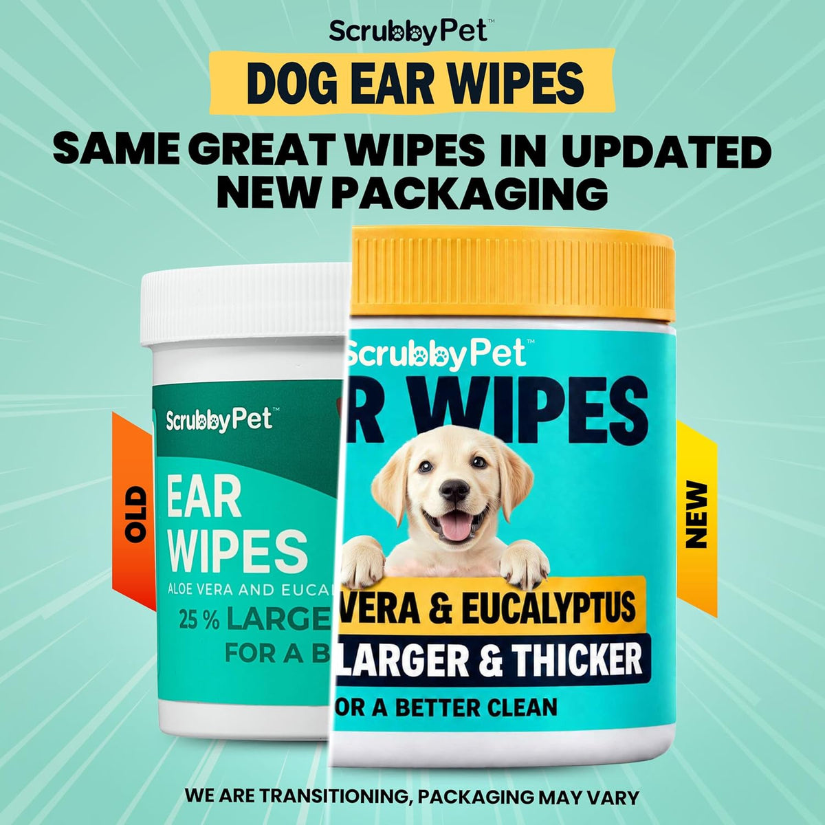 Scrubby Pet Ear Wipes for Dogs | Extra Thick with Aloe Vera & Eucalyptus | 125 Count | Hypoallergenic Ear Cleaner for Dogs with Pearl Texture for Deeper Clean