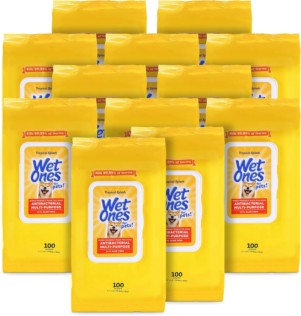 Wet Ones for Pets Multipurpose Dog Wipes, Tropical Splash, 100 Count, 12-Pk