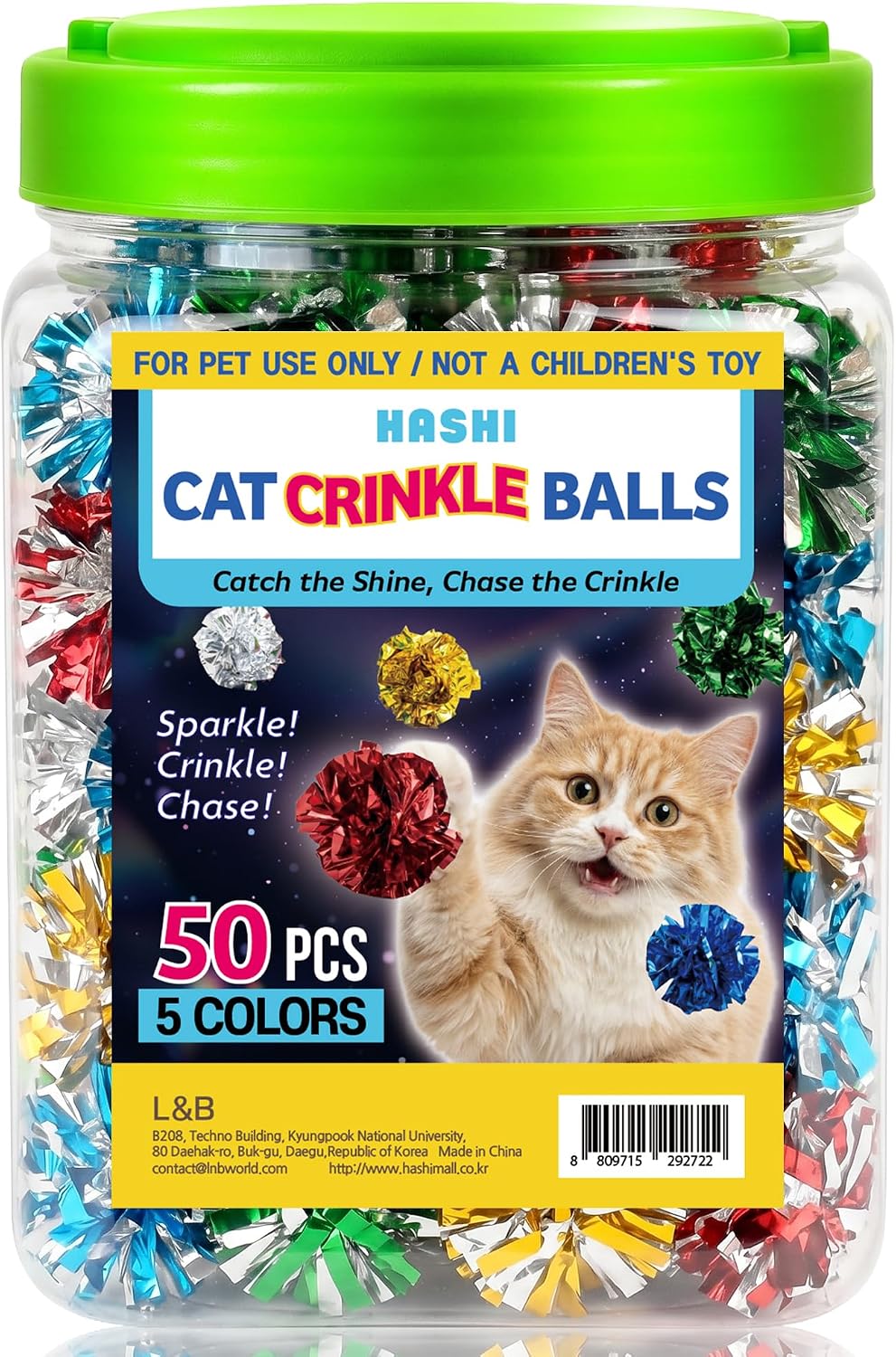 HA SHI Cat Crinkle Balls, 1.6 Inch, 50 Pack