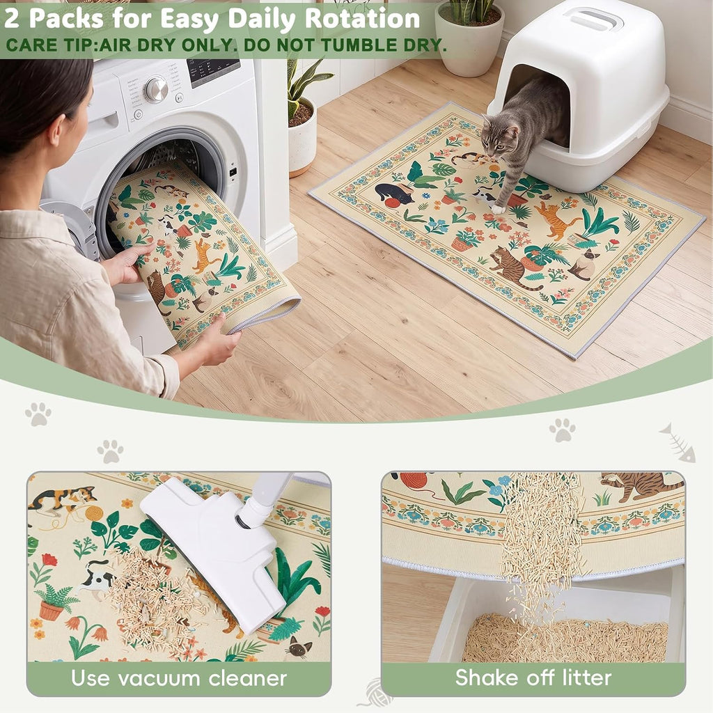Bienbee Cat Litter Mat, 2 Pack 33" x 22" Machine Washable for Litter Boxes