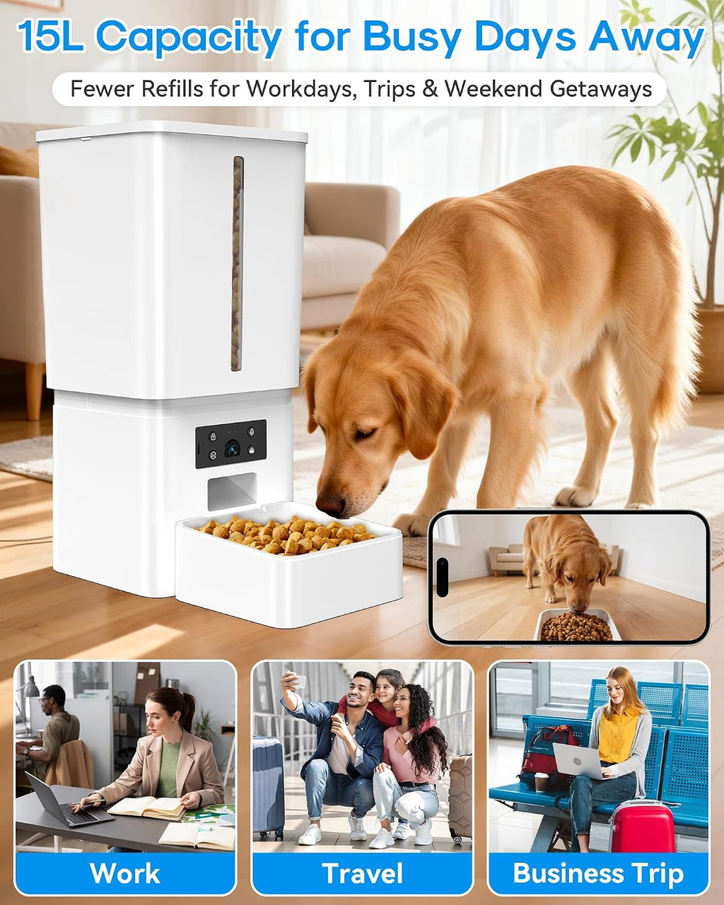 Gwozn Automatic Dog Feeder Large Breed: 15L/63-Cup Capacity for 23mm Kibble