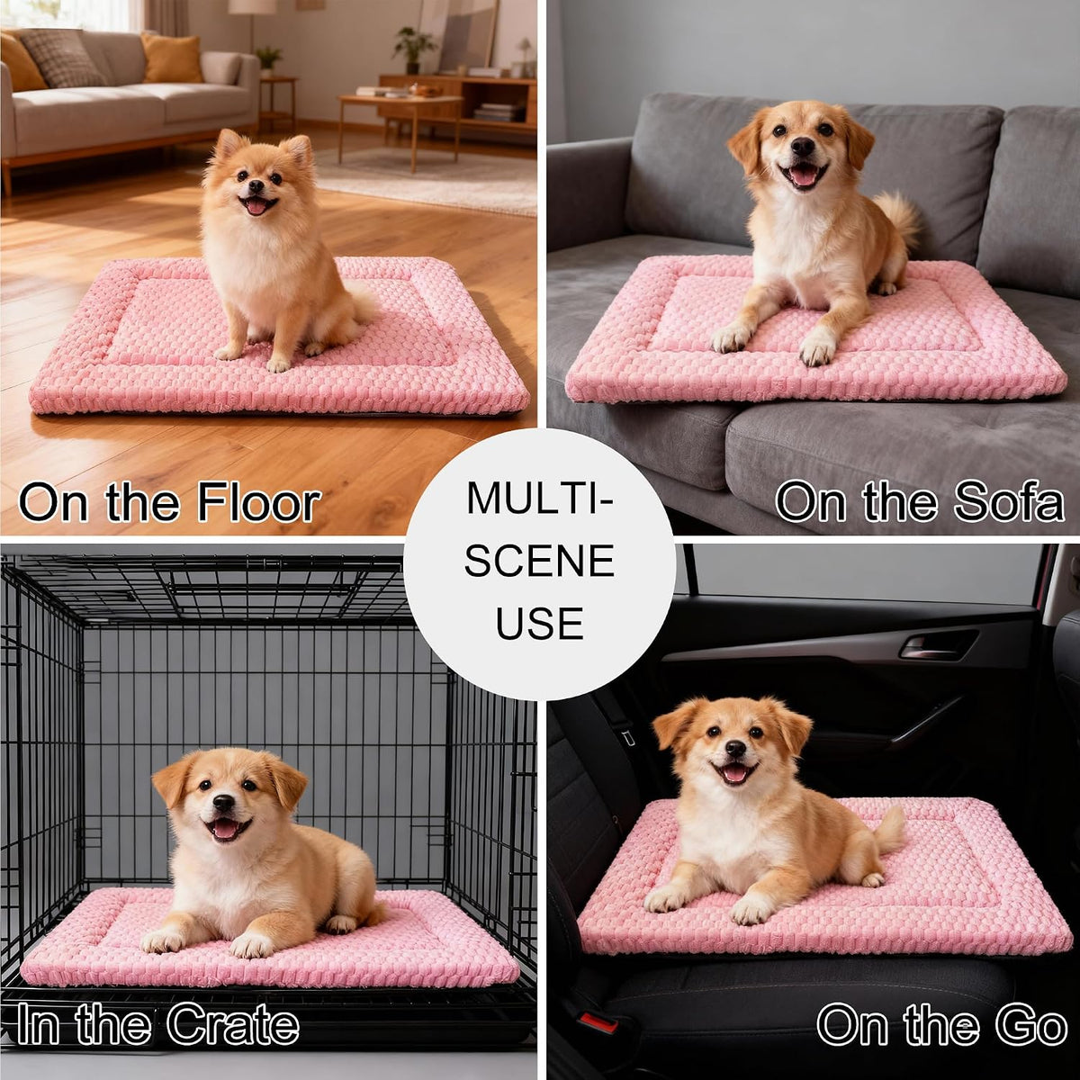 Dog Bed Mat - Dog Crate Pad - Reversible Mat for Pet Comfort - Soft Bed Crate Pads with Dual-Sided Design for All Seasons (Pink, 24" L*18" W*1.5" Th)