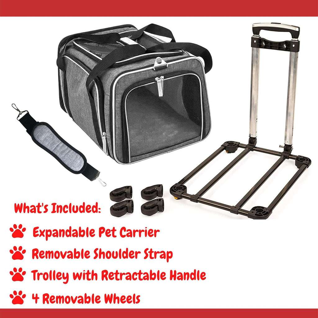 Ruff Life 101 Airline Approved Expandable Premium Pet Carrier on Wheels- Two Sided Expandable Rolling Carrier- Designed for Dogs & Cats- Extra Spacious Soft Lined Carrier! (Grey)