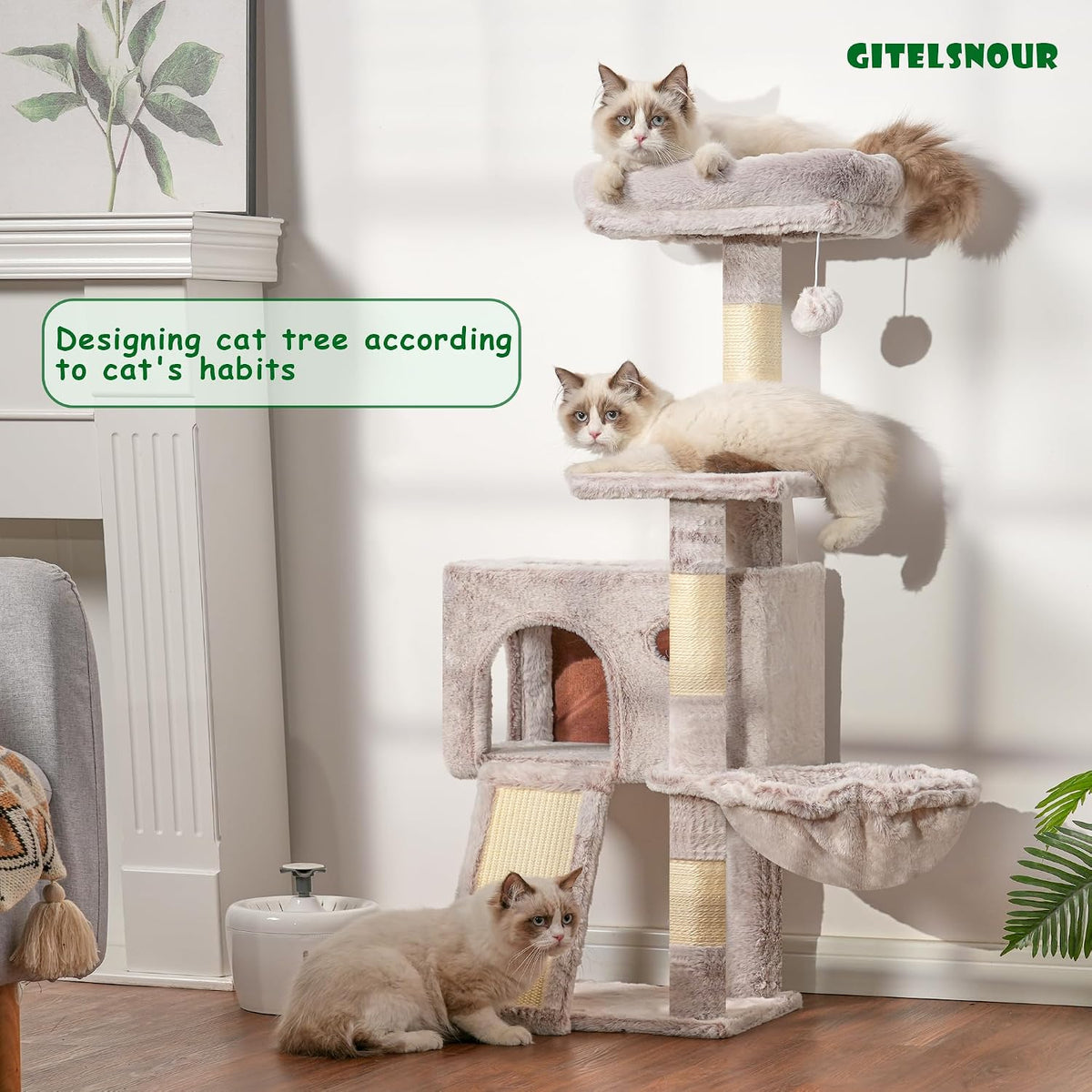 Gitelsnour Cat Tree Tower 42'' with Condo, Indoor Scratching Post GCT005SMU