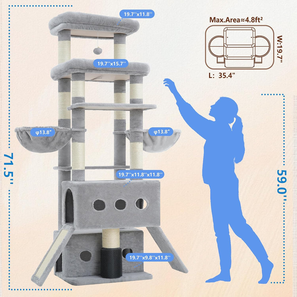 Hey-brother Cat Tree Tower with Multi-Level Platforms, Cozy Condos, MPJ085W