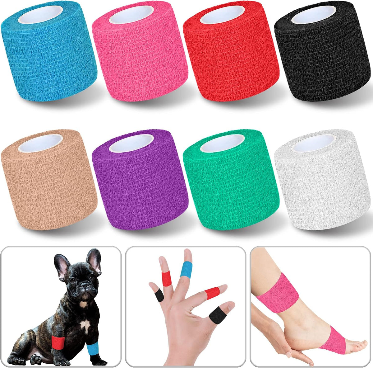 8 Pack 2 in x 5 Yards Self Adhesive Bandage Wrap Elastic Cohesive Self Adherent Bandage Self Stick Vet Tape for Athletic, Wrist, Ankle, Knees, Pets (Mixed Colors 2)
