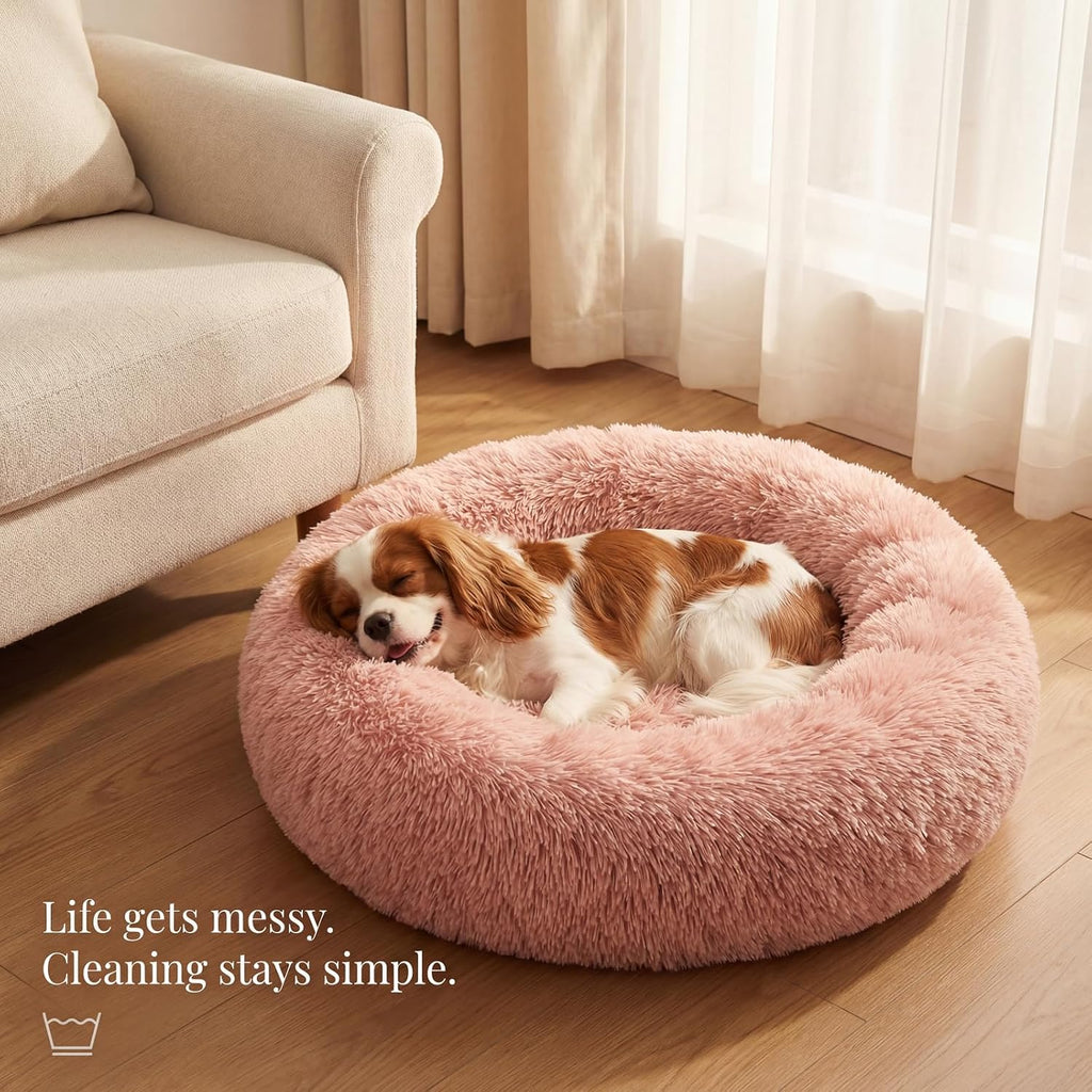 nononfish Plush Calming Dog Bed for Small Dogs,Donut Round Pet Bed