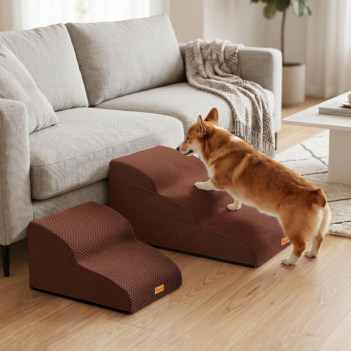 2-Step Dog Stairs for Small Dogs, Non-Slip Foam Pet Steps for Low Couch Bed