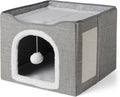 Amazon Basics Cat House 1 Story, Foldable Cat Condo with Sisal Scratch Pad, Grey
