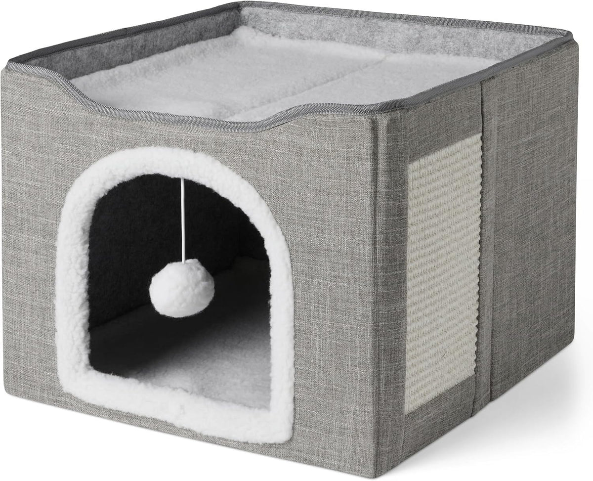 Amazon Basics Cat House 1 Story, Foldable Cat Condo with Sisal Scratch Pad, Grey