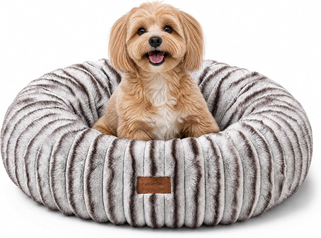FUKUMARU Small Dog Bed, 25" Orthopedic Dog Bed for Puppies, Donut Cat Beds