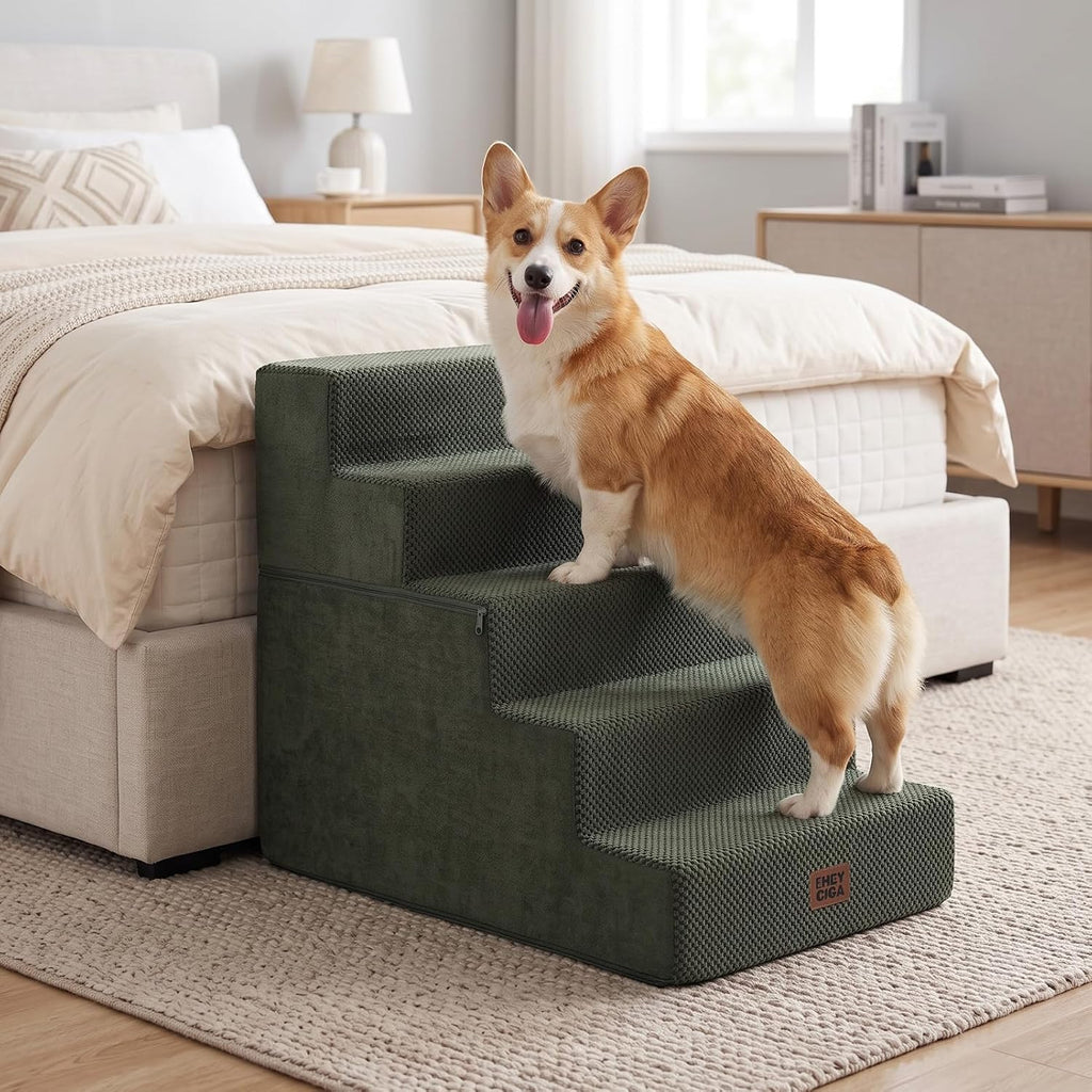EHEYCIGA Dog Stairs for Bed 22.5" H, 5-Step Extra Wide Dog Steps
