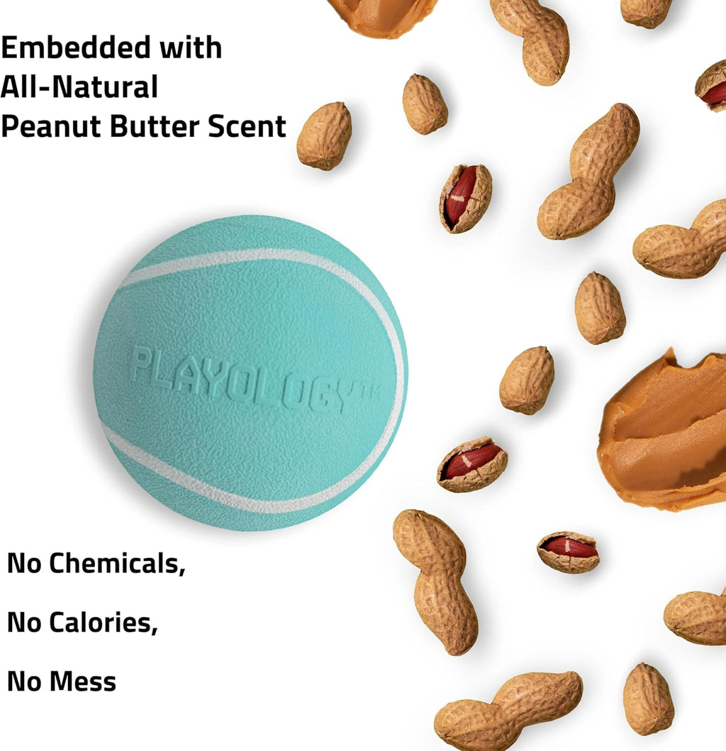 Playology Squeaky Chew Ball Dog Toy - Medium, Peanut Butter Scent