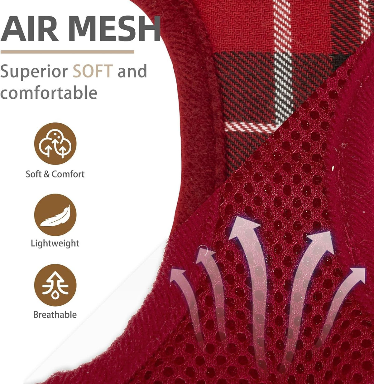 PUPTECK Soft Mesh Dog Harness and Leash Set Step-in Plaid Puppy Padded No Pull Vest Harness for XS Small Medium Sized Dogs Cats Outdoor Walking, Red M