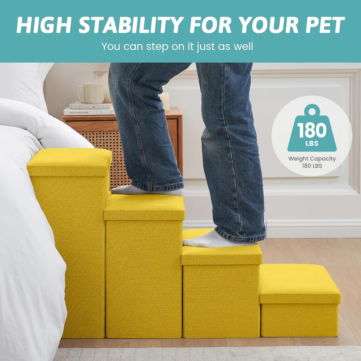 COZY KISS Dog Stairs with Storage, 22" H Wider Dog Steps, 4-Step