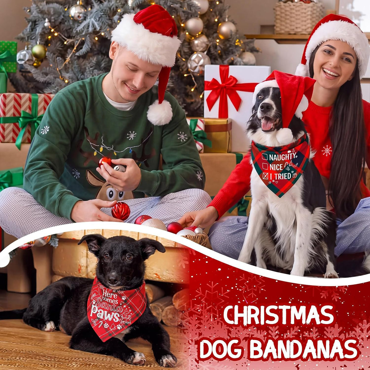 Huhumy 100 Pcs Christmas Plaid Dog Bandanas Bulk Plaid Bandanas for Dogs