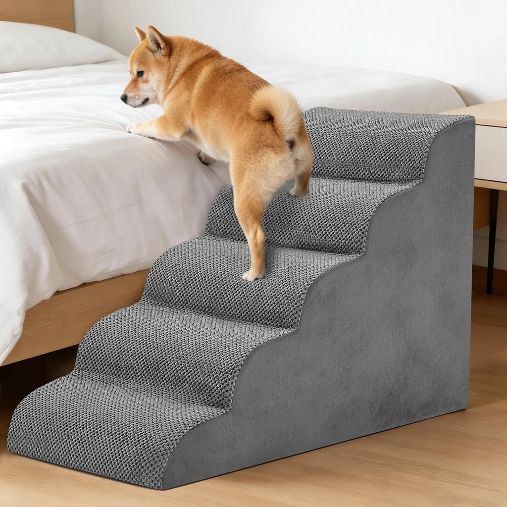 5-Step Dog Stairs for Large Dogs and Cats, 22in H Dog Steps, Gray