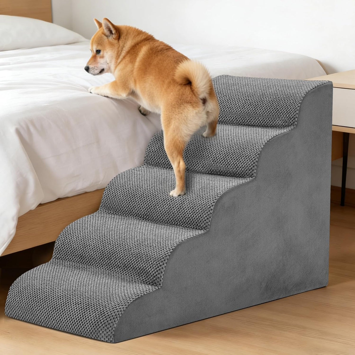 5-Step Dog Stairs for Large Dogs and Cats, 22in H Dog Steps, Gray