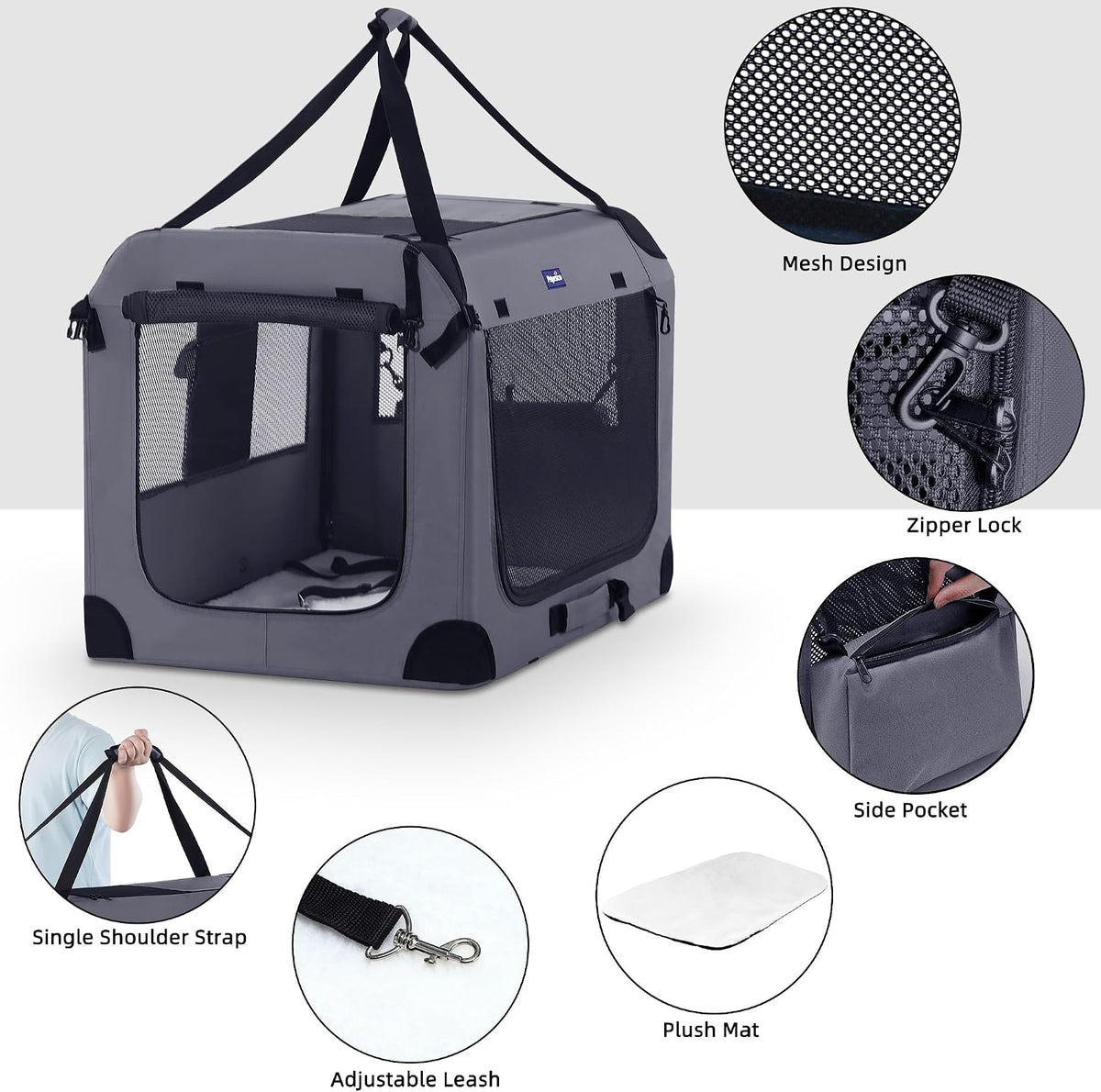 Petprsco Collapsible Dog Crate, 40 inch Portable Dog Crates for Large Dogs