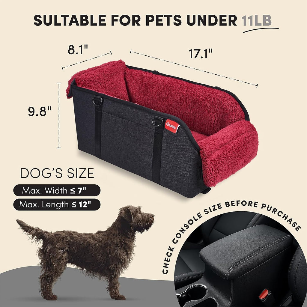 BurgeonNest Center Console Dog Car Seat for Small Pets to 11lbs, Red