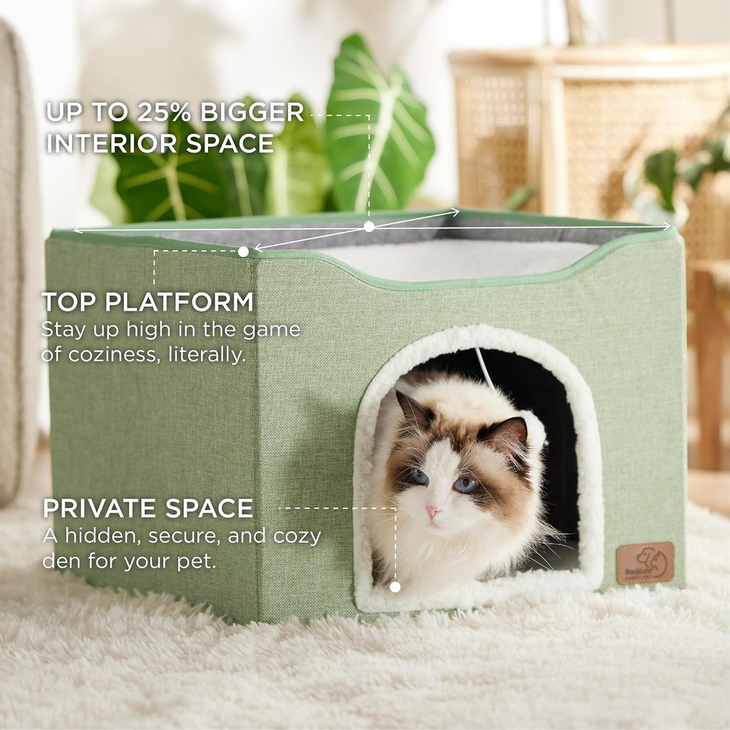 Bedsure Cat House Bed for Indoor Cats with Fluffy Ball and Scratch Pad