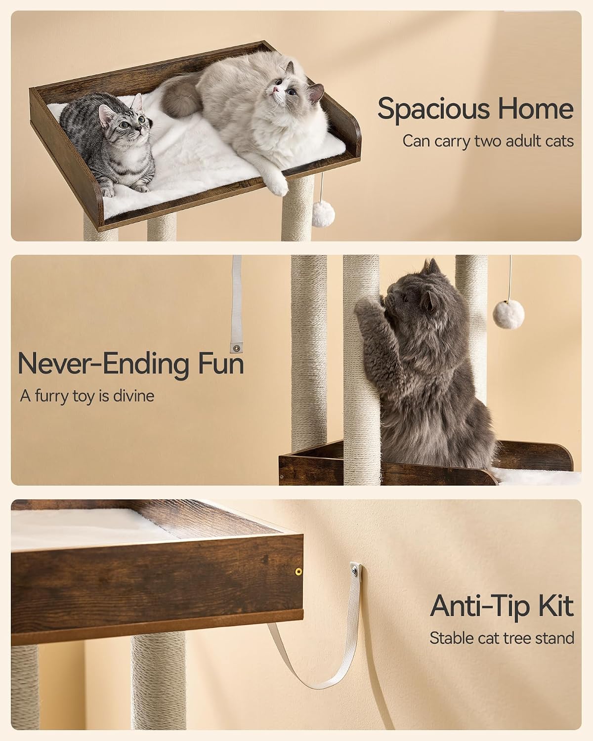 FourFurPets Modern Cat Tree for Indoor Cats Large Adult, Large Platforms