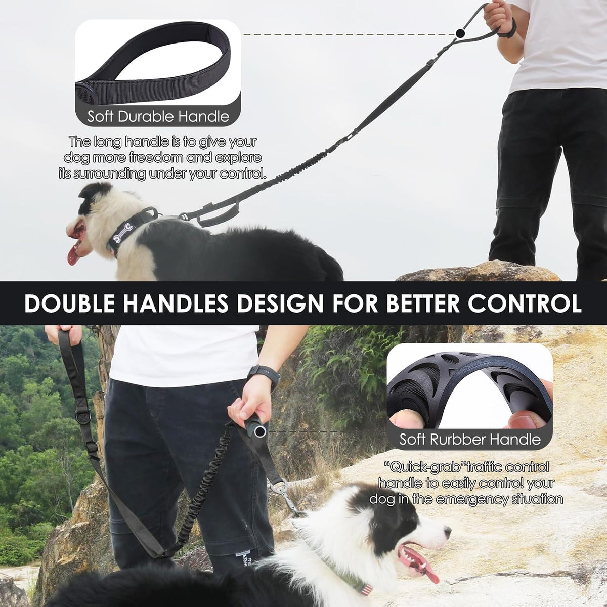 Hotsky Tactical Bungee Shock Absorbing No Pull Strong Dog Leash,Black,4-6FT