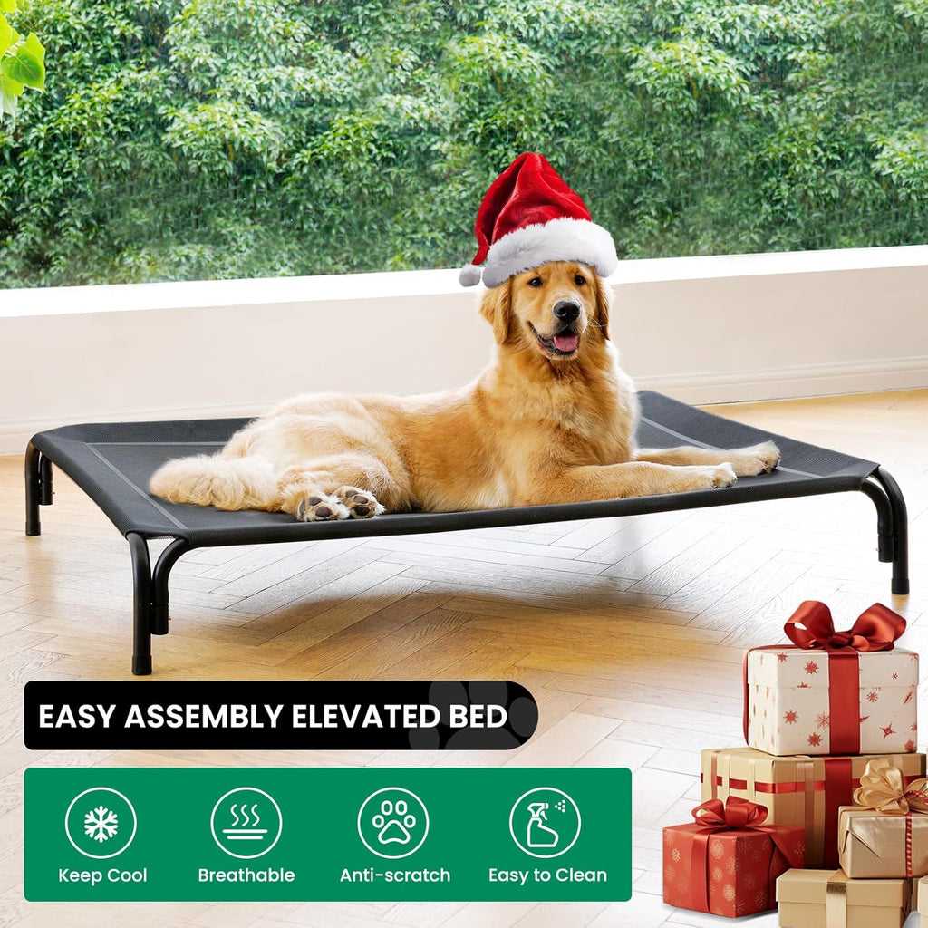 Elevated Dog Bed Outdoor Cooling Raised Cot for Medium Dogs, Black 35.4in