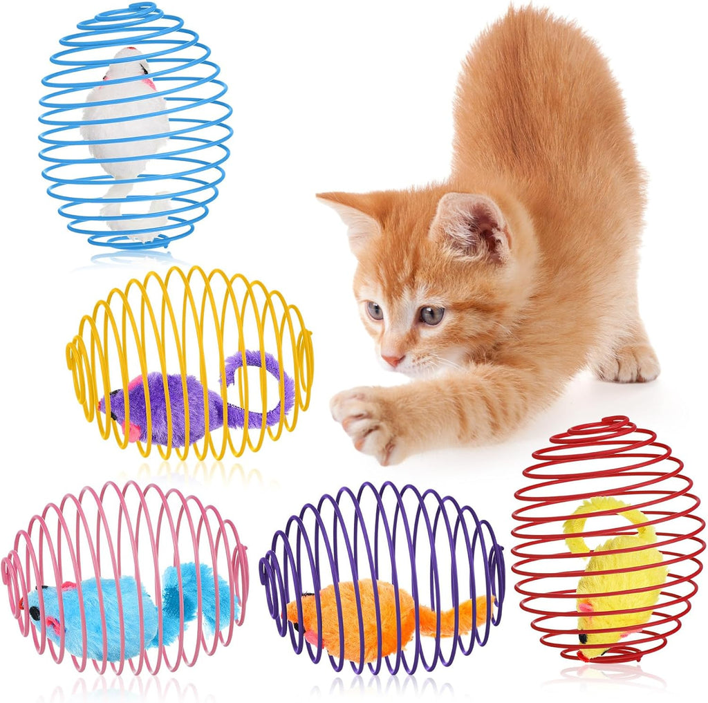 Jecery 5 Pcs Cat Toys Spring,Mouse,Multicolor