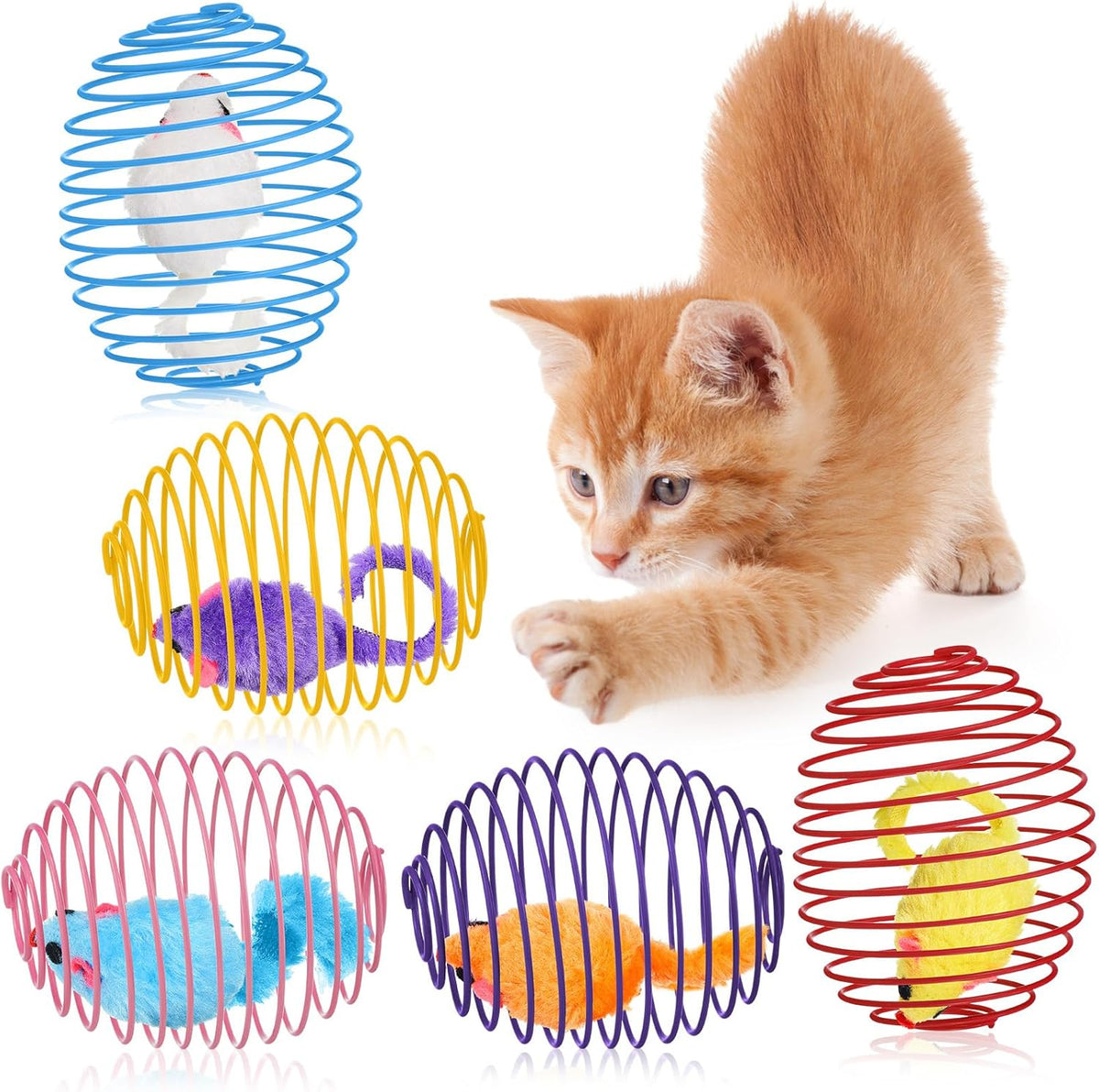 Jecery 5 Pcs Cat Toys Spring,Mouse,Multicolor