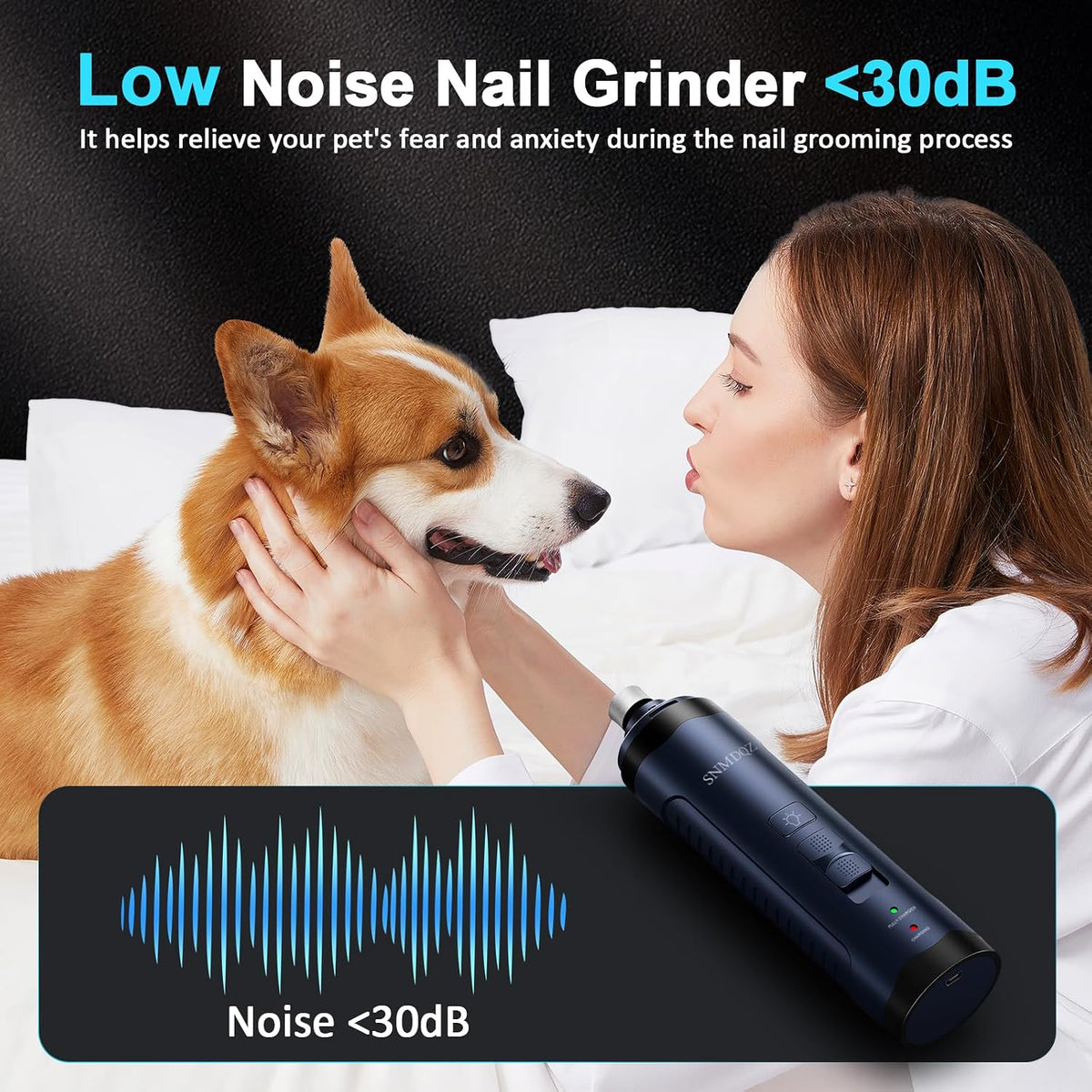 Dog Nail Grinder, Dog Nail Trimmers, and Clippers Kit with 2 LED Lights. Super Quiet Electric Pet Nail Grinder, Rechargeable, for Small, Medium, and Large Dogs & Cats, 2 Diamond Grinding Wheels.