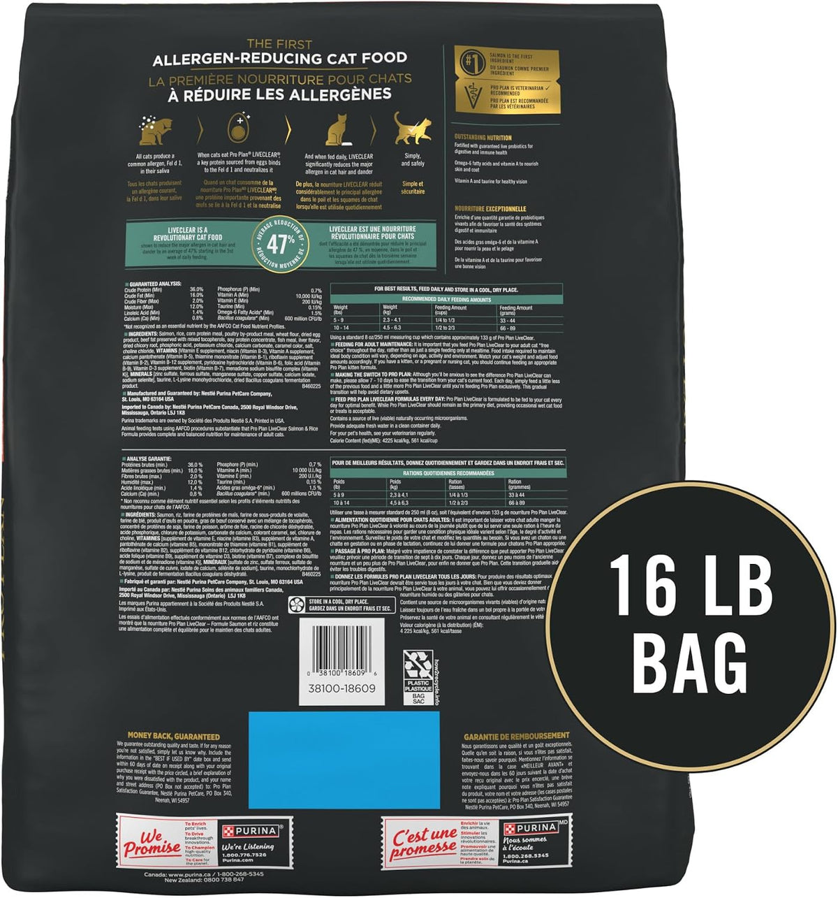 Purina Pro Plan LiveClear Allergen Reducing Dry Cat Food, Salmon, 16 lb