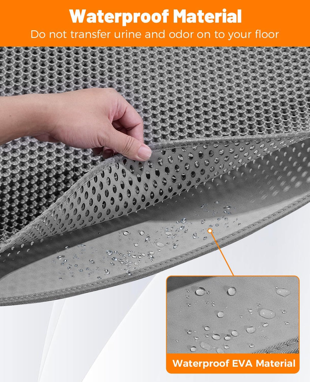 Cat Litter Mat - Extra Large Cat Litter Mat Litter Trapping Mat 46"x26"-Honeycomb Double Layer Design,Urine and Water Proof Material,No Slip& No Phthalate,Washable Easy Clean（Grey）