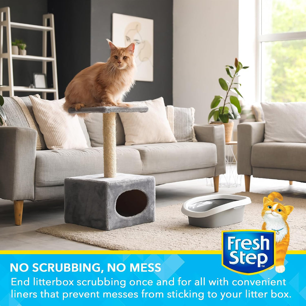 Fresh Step Drawstring Cat Litter Box Liners,Unscented, 3 ft x 19 in, 15 Ct | Heavy-duty drawstring design, for extra-large oval or rectangle pans, leak-proof, easy cleanup, daily use
