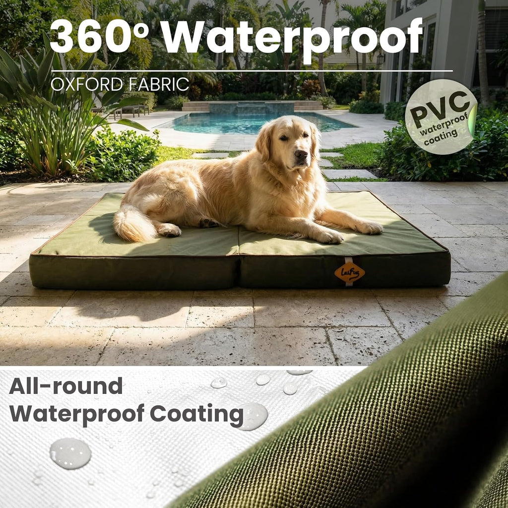 Laifug Outdoor Foldable Waterproof Dog Bed,Army Green,(36''x27''x3.5'')
