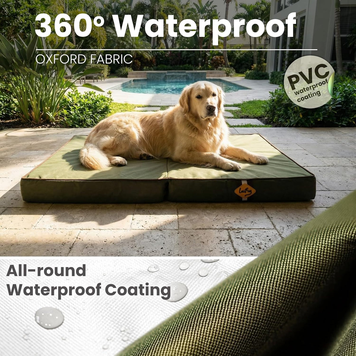 Laifug Outdoor Foldable Waterproof Dog Bed,Army Green,(36''x27''x3.5'')