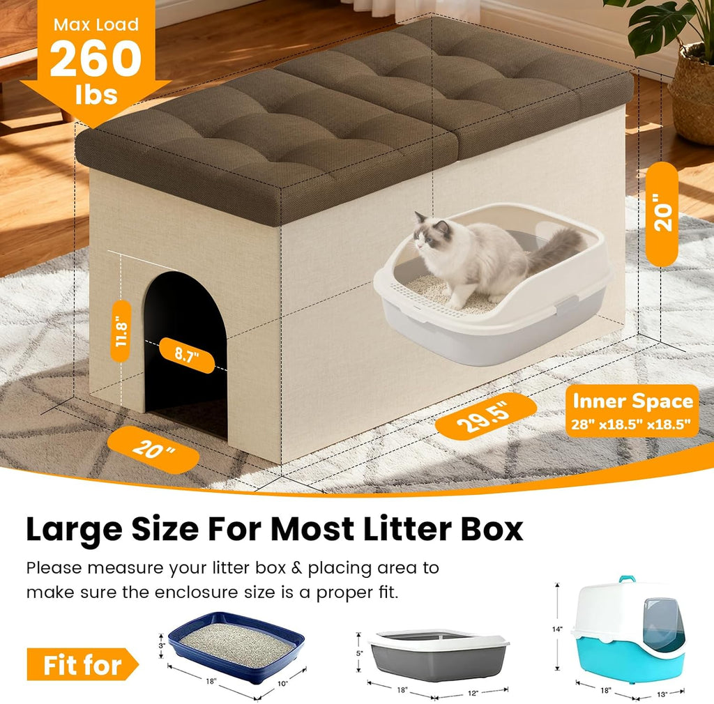 3-in-1 Cat Litter Box Enclosure, X-Large, Beige+Brown Lid