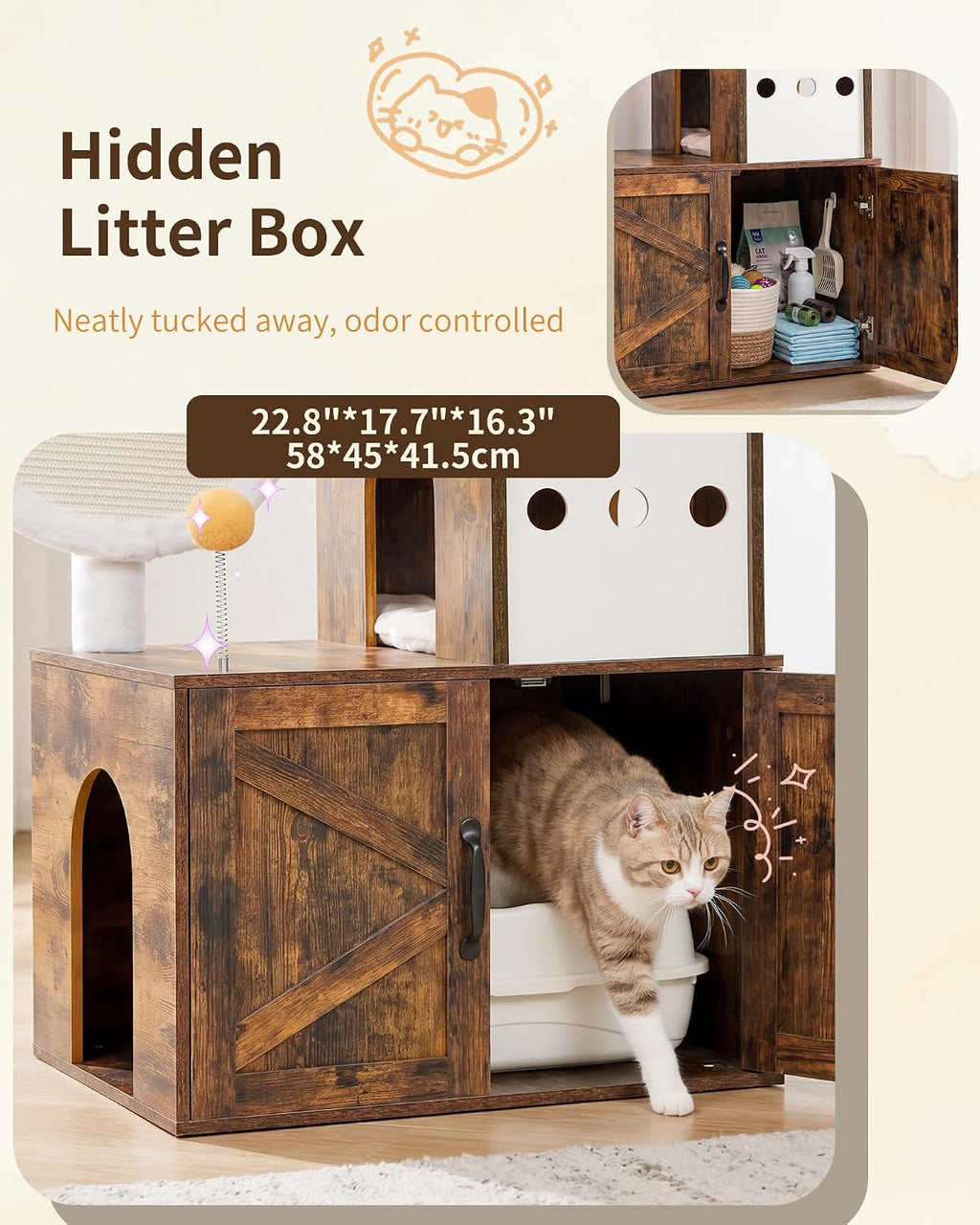 Heybly Cat Tree with Litter Box Enclosure, Modern 64" Hidden Tower HCT105SR