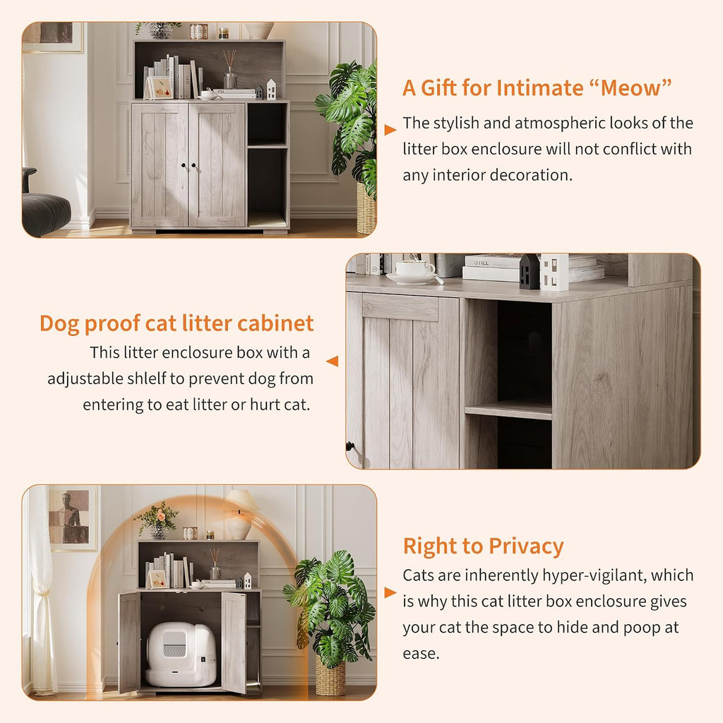 Large Cat Litter Enclosure with Litter Collector, Enclosure for Self-Cleaning Litter Boxes,Adjustable Shelf for Dog Proof,Charging Station, Large Hidden Litter Box for Cat, Cat House
