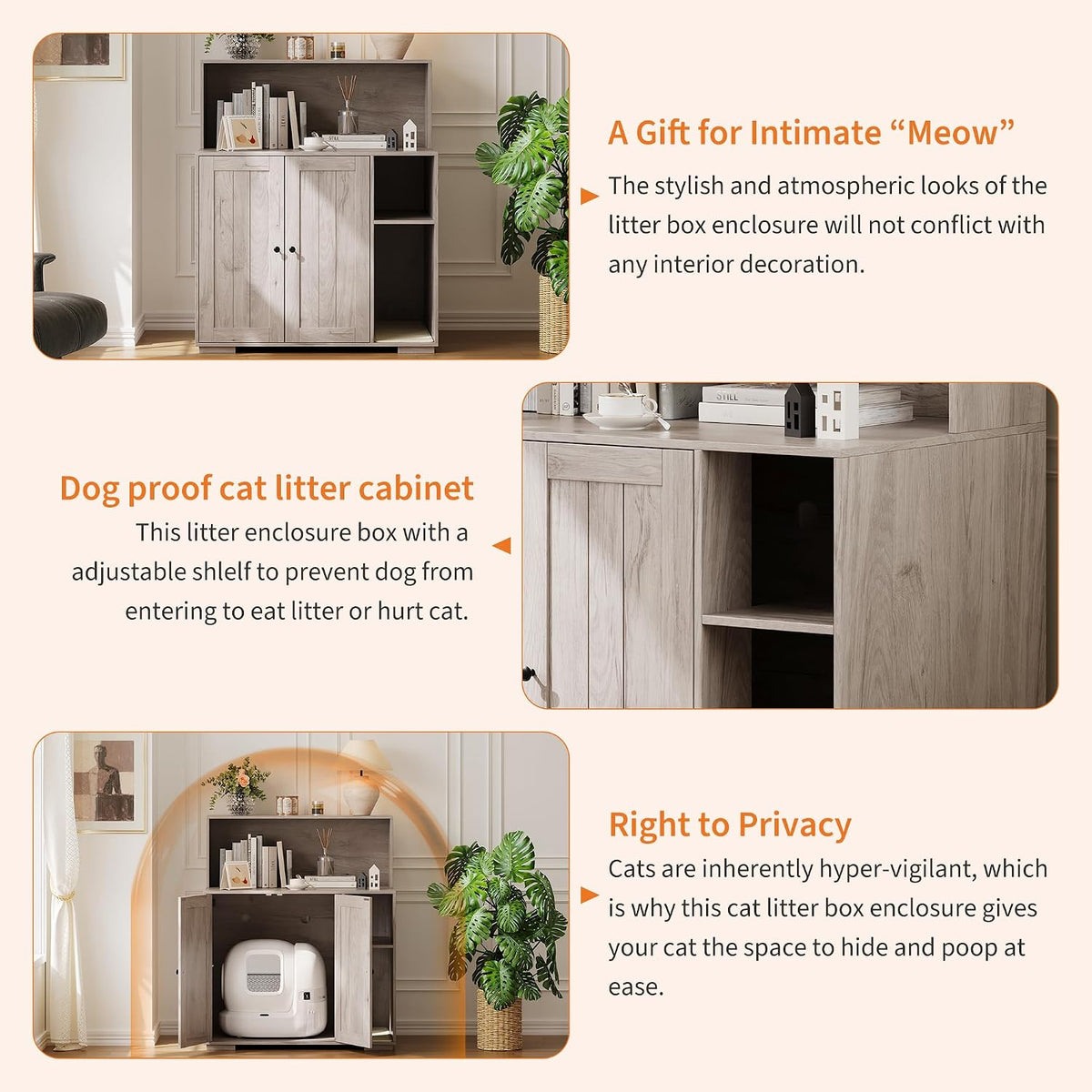 Large Cat Litter Enclosure with Litter Collector, Enclosure for Self-Cleaning Litter Boxes,Adjustable Shelf for Dog Proof,Charging Station, Large Hidden Litter Box for Cat, Cat House