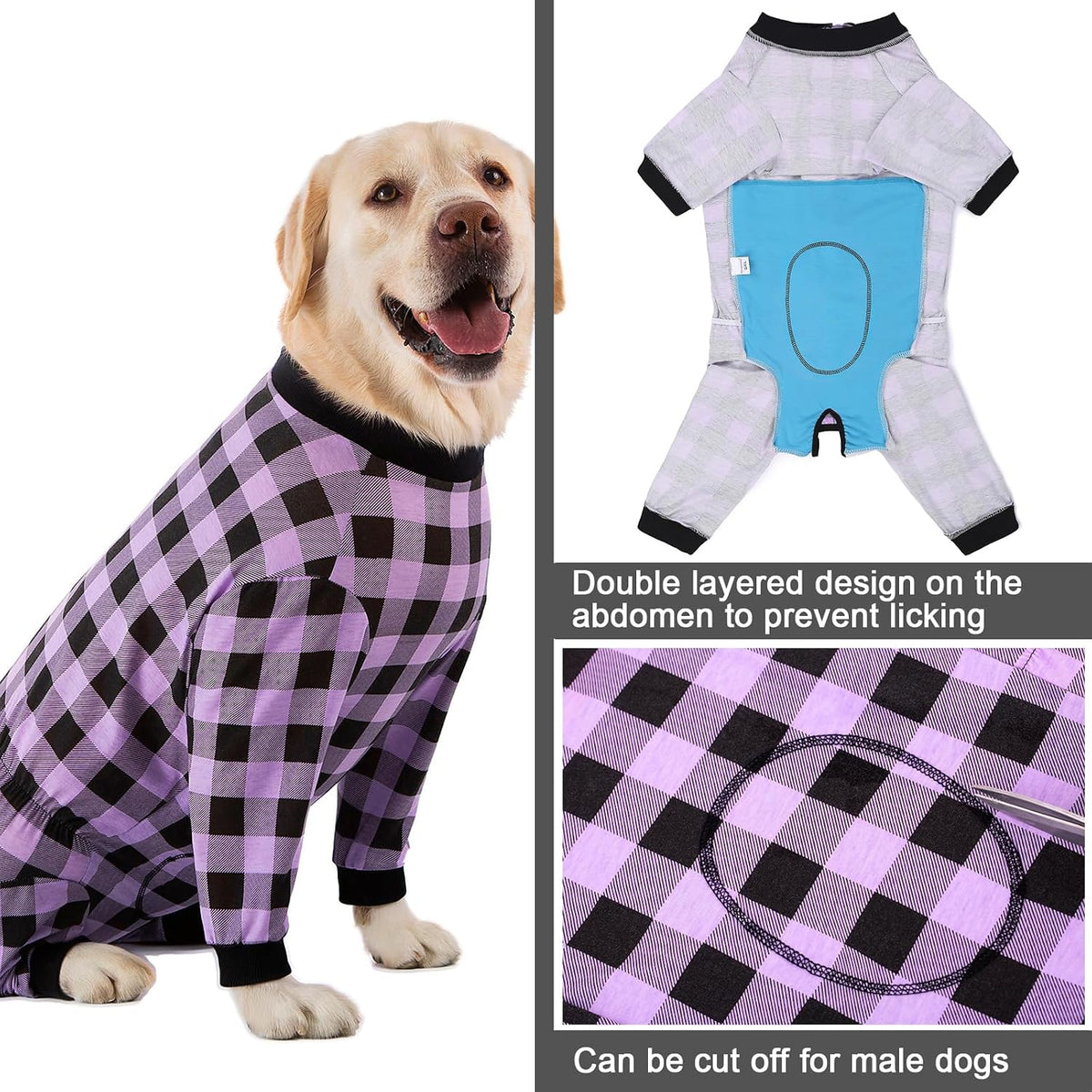 Dog Recovery Suit Full-Zipper After Post-Surgery Large Medium Dogs, Dog Bodysuit for Prevent Licking& Chewing Wounds Onesies Cone Alternative (Purple, 4X-Large)