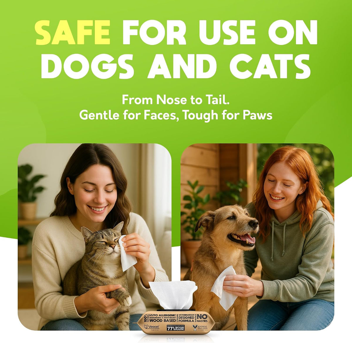 G.A.S Lick-Safe Daily Pet Wipes for Dogs and Cats, Unscented, 200 Count