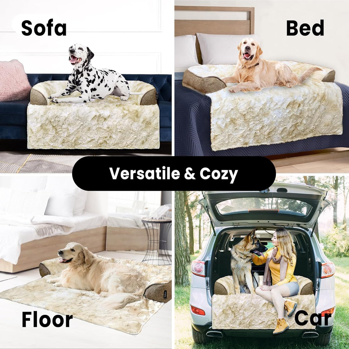Calming Dog Bed for Couch with Tie-Dye Pattern, 45x37 Inch, Khaki