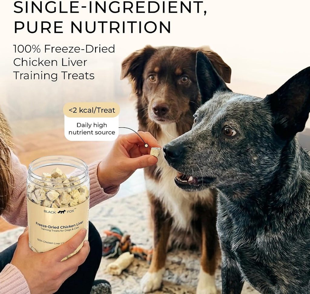 BLACK FOX Freeze-Dried Chicken Liver Dog Treats & Cat Treats | 270 Treats, 4oz | Single Ingredient, Raw, Grain-Free, High Protein Training Treats for Dogs and Cats | All Life Stages