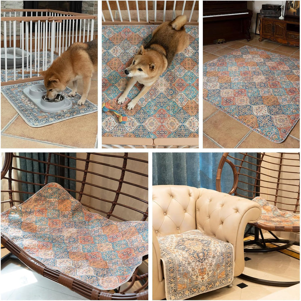 nunubaby Washable Pee Pads for Dogs, Stylish, Non-Slip and Leak-Proof Pee Pads. Reusable Potty Pads for Dogs for Crates and Floors.(Beige/Multi, 54" x54" )