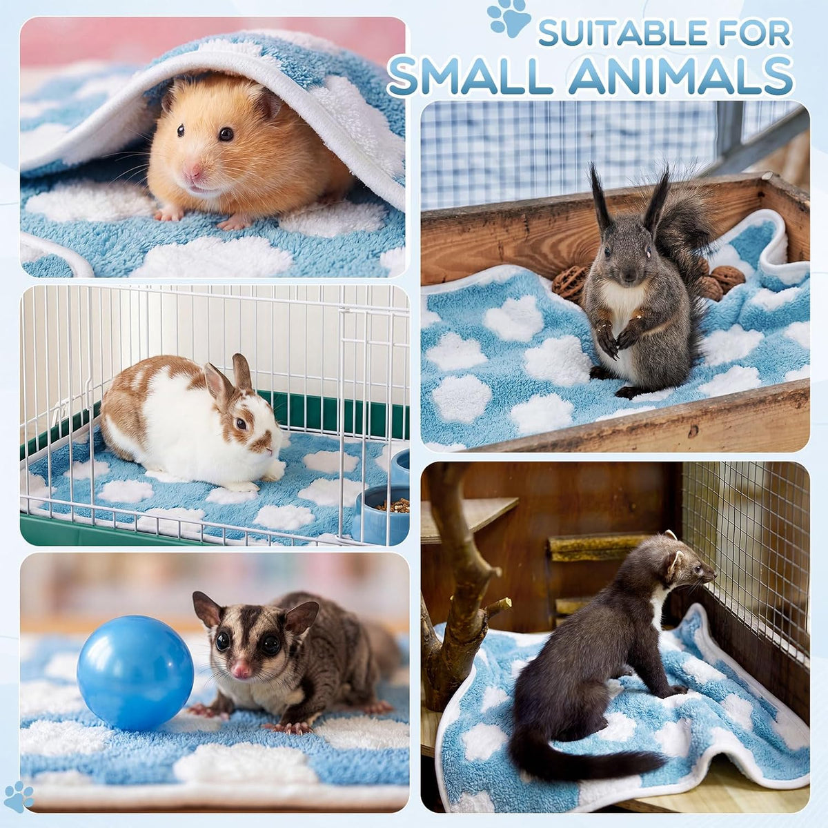 Tatuo 4 Pcs Fleece Dog Blankets for Puppy Cat, Sky Blue, 24 x 16 in, Cloud