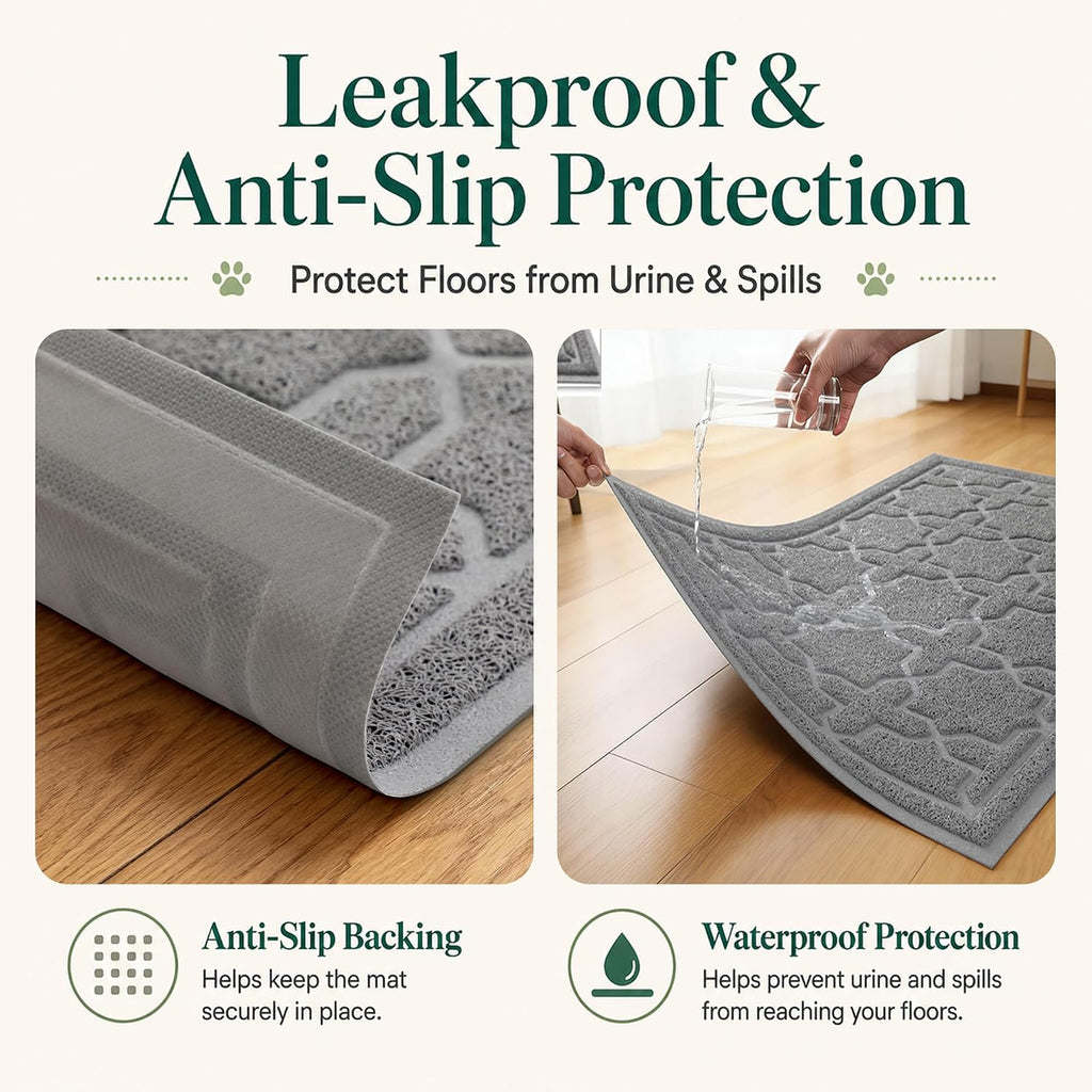 Yimobra Cat Litter Mat, Waterproof Litter Trap Mat, 35.4x23.6, Dark Grey | PVC Litter Box Mat with Non Slip Backing, Easy Clean Surface and Scatter Control Design for Cleaner Floors