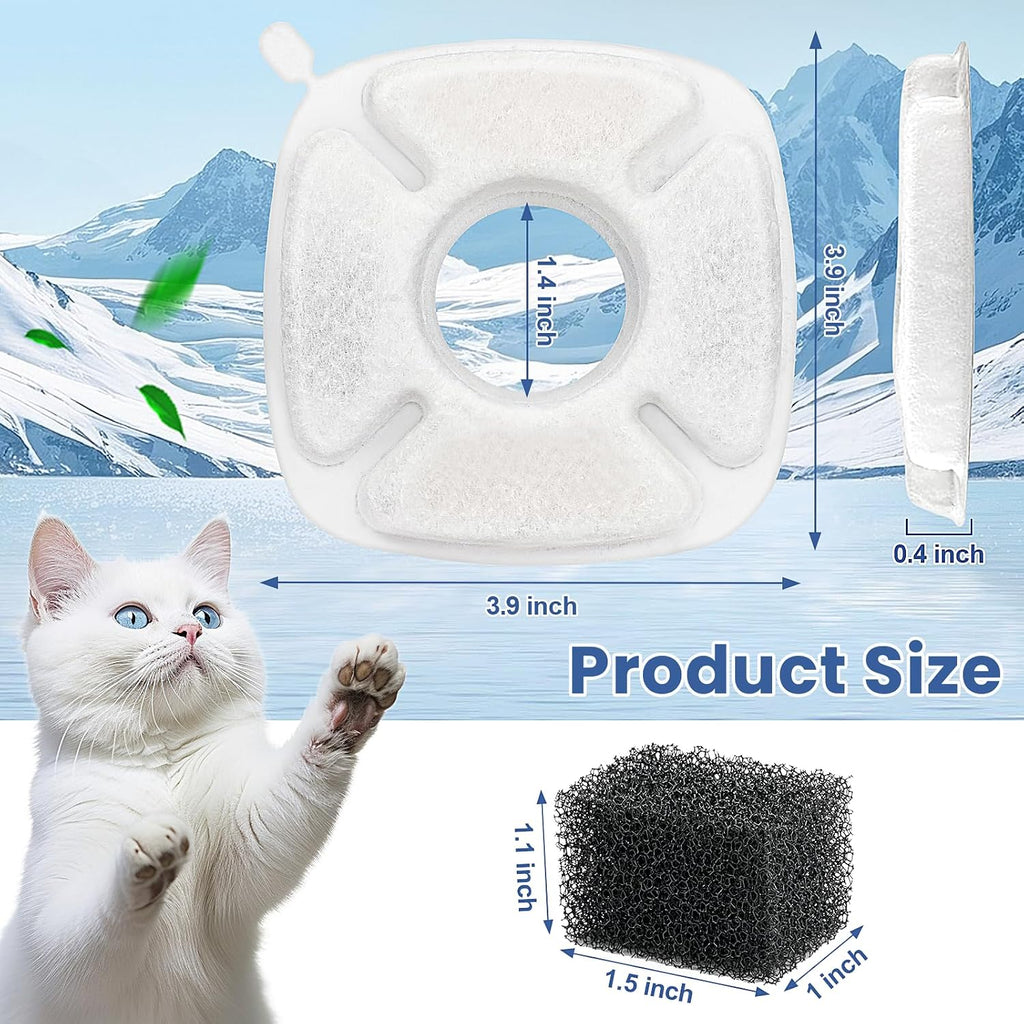 24 Pack Cat Water Fountain Replacement Filters, 12 Pcs Cats Fountain Filters & 12 Pcs Pre-Filter Sponges for 95oz/2.8L 135oz/4L 67oz/2L Automatic Pet Dog Fountain Water Dispenser