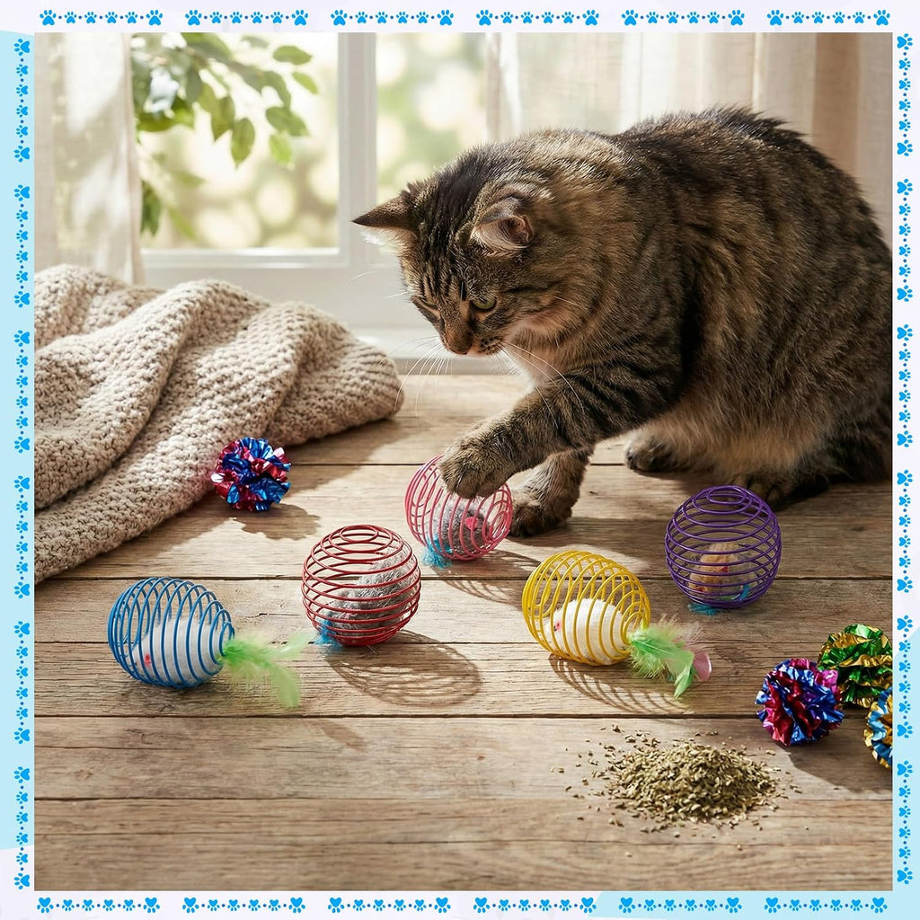 Jecery 5 Pcs Cat Toys Spring,Feathered Radish,Multicolor